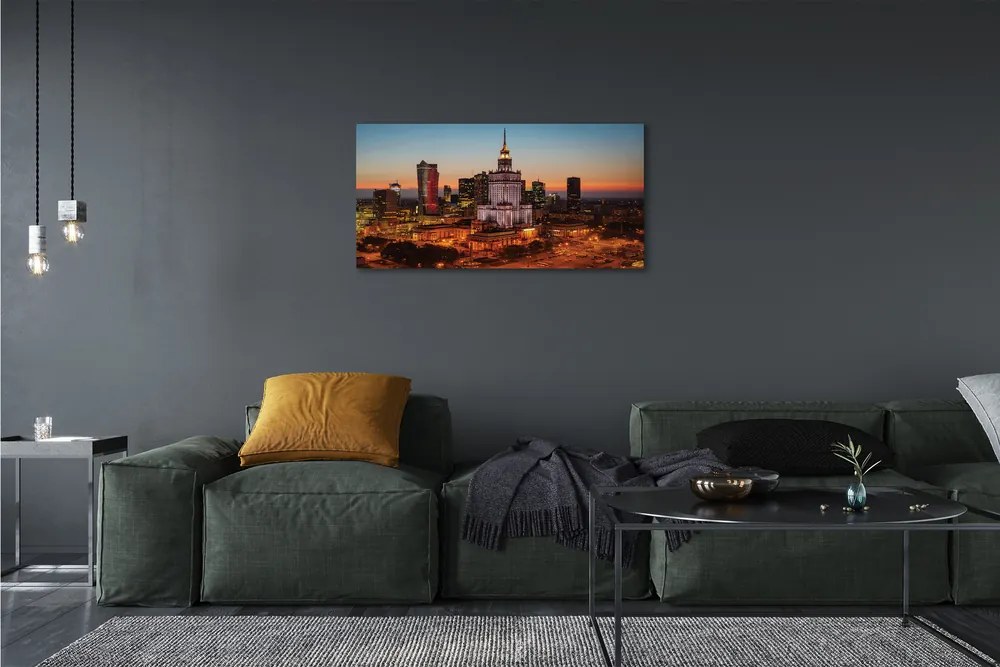 Obraz na plátne Nočná panoráma Varšavy mrakodrapov 100x50 cm