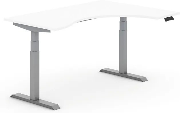 Výškovo nastaviteľné stoly, elektrické, ergonomický pravý, 1600 x 1200 mm, biela