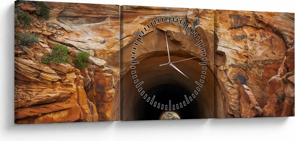 Obraz - tunel v skale (s hodinami) (90x30 cm)