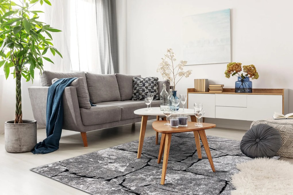 Moderný koberec COZY 8985 Brick Dlažba tehla, sivý