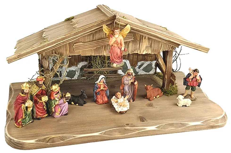 AMADEA Drevený betlehem šedohnedý BEZ FIGURÍK 45 cm