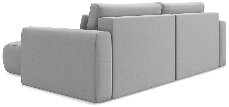 Svetlosivá zamatová rozkladacia/s úložným priestorom rohová pohovka (pravý roh/s leňoškou) Kapua – Makamii