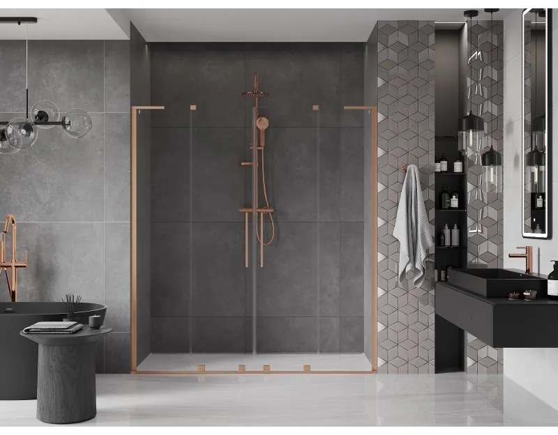 Mexen Velar L Duo, posuvné sprchové dvere do otvoru 180 cm, 8mm číre sklo, medená matná, 871-180-003-02-65