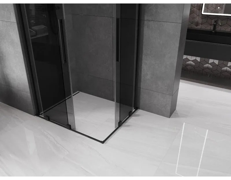 Mexen Velar Duo, sprchový kút s posuvnými dverami 90 x 80 cm, 8mm šedé sklo, čierna matná, 871-090-080-42-70