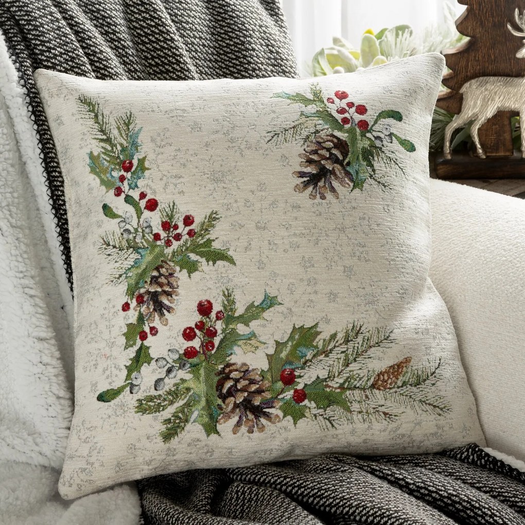 VIANOČNÁ GOBELÍNOVÁ DEKORAČNÁ OBLIEČKA NA VANKÚŠ PINE 45X45 CM VZOROVANÁ