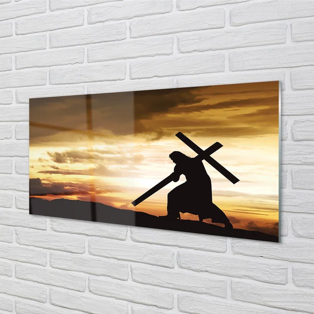 Nástenný panel  Jesus cross západ slnka 125x50 cm