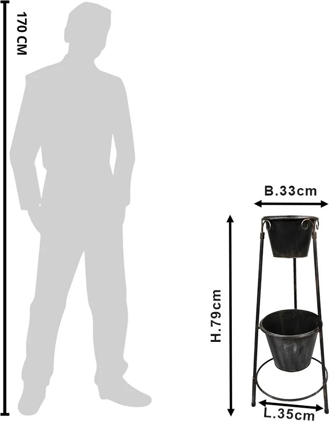Čierny antik kovový stojan na 2 kvetináče - 35*33*79 cm
