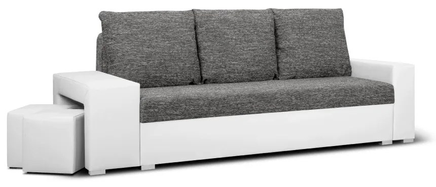 Rozkládací pohovka MILAN II Šedá/Bílá + 2 Taburety