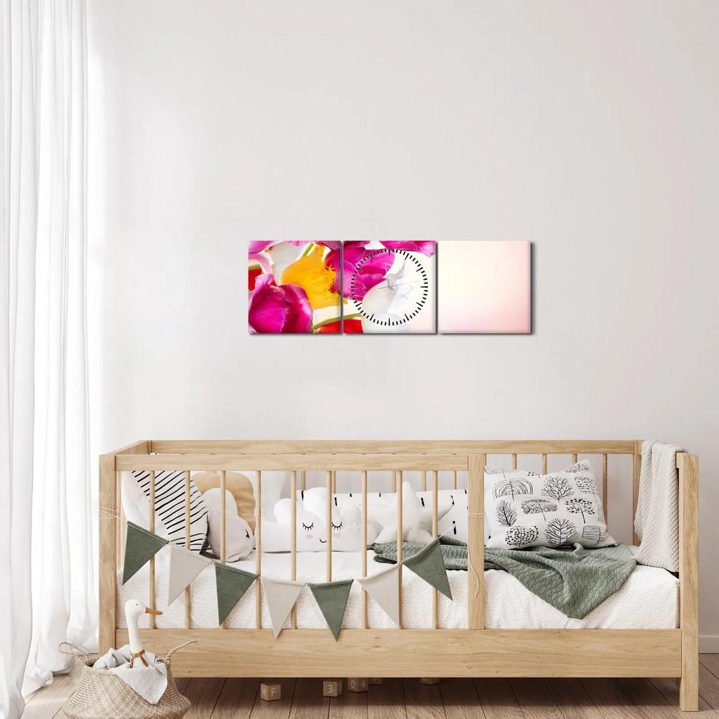 Obraz tulipánov (s hodinami) (90x30 cm)