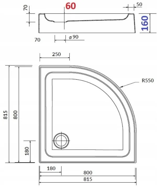 Cersanit Basic+Tako, štvrťkruhový sprchový kút 80x80x185 cm + sprchová vanička 80x16cm, biela, S601-117