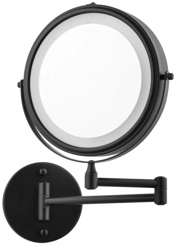 Erga Eda, LED osvetlené kozmetické zrkadlo na make-up ø20 cm, čierna matná, ERG-YKA-CH.EDA-BLK
