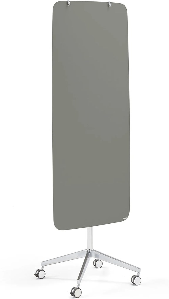 Sklenená magnetická tabuľa Stella so zaoblenými rohmi, s kolieskami, šedá