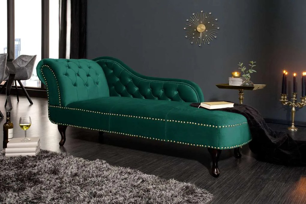 Dizajnová leňoška Chesterfield zelený zamat - II. Trieda