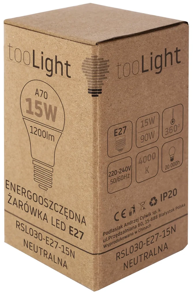 Toolight Toolight, LED žiarovka E27, 15W, 1200lm, 4000K neutrálna biela, RSL030, OSW-20015