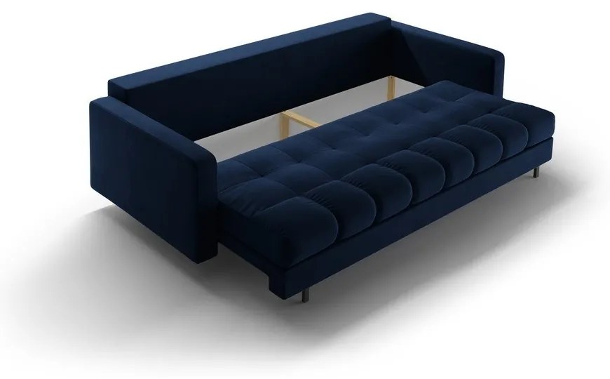 Tmavomodrá zamatová rozkladacia/s úložným priestorom pohovka 222 cm Bali – Cosmopolitan Design