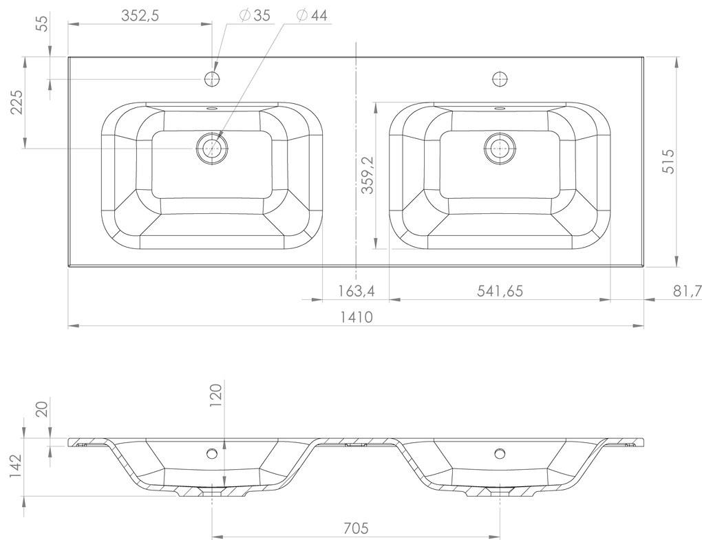 Sapho Sapho, LOREA skrinka 140x46x51,5cm (70+70cm), biela matná, LE070-3131-01