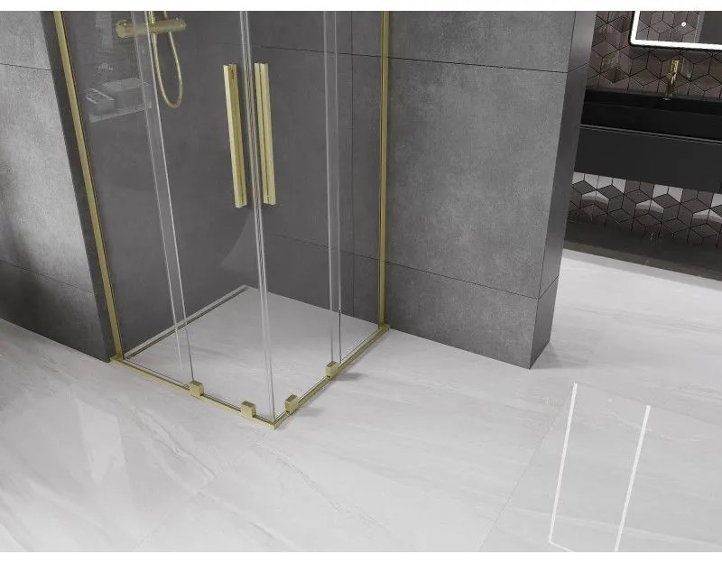 Mexen Velar L Duo, sprchový kút s posuvnými dverami 90 x 90 cm, 8mm číre sklo, zlatá matná, 871-090-090-02-03-55