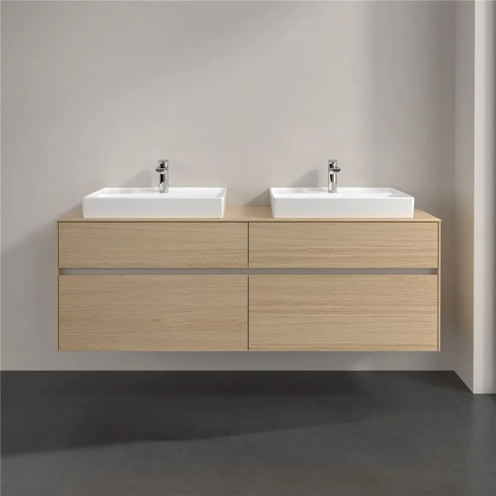 VILLEROY &amp; BOCH Collaro závesná skrinka pod dve umývadlá na dosku, 4 zásuvky, 1600 x 500 x 548 mm, Nordic Oak, C02400VJ