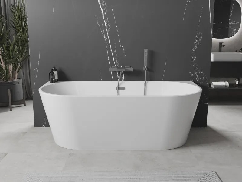 Mexen Oval, voľne stojaca nástenná vaňa 170 x 80 cm, biela, brúsený grafit prepad, 52671708000-95