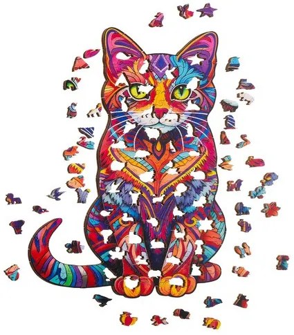 Kruzzel 22878 Dřevěné puzzle kočka 130 dílů, 38 x 24 cm