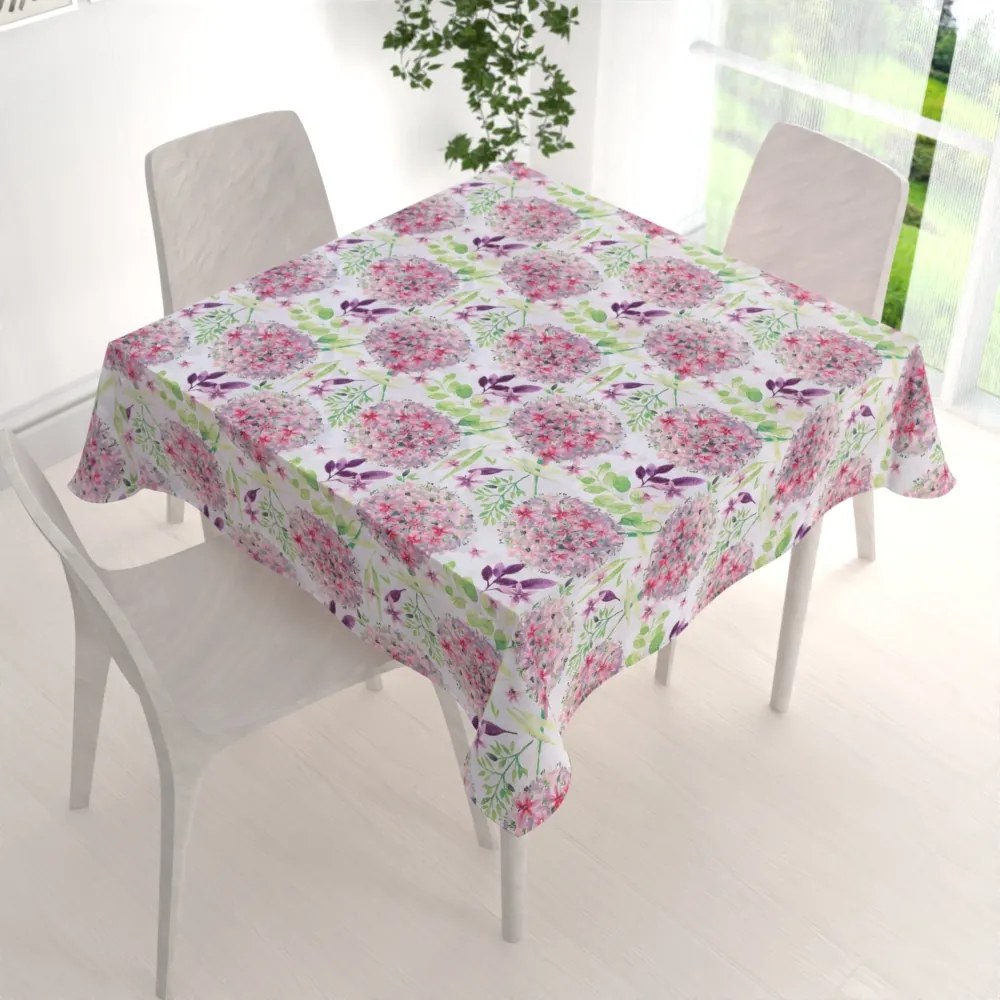 Biante Bavlnený štvorcový obrus Sandra SA-385 Ružové cibuľové kvety na bielom 100x100 cm