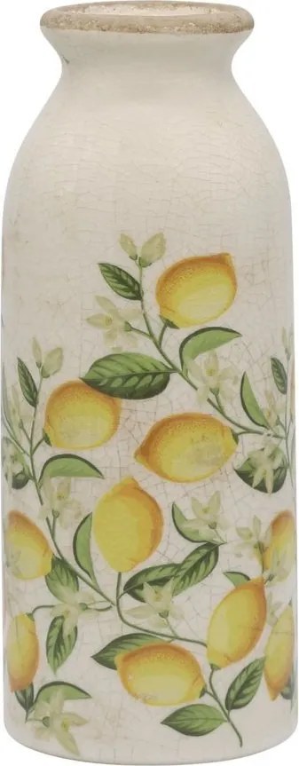 Béžová antik keramická váza s citrónmi Limone Blossom - Ø 8*20 cm