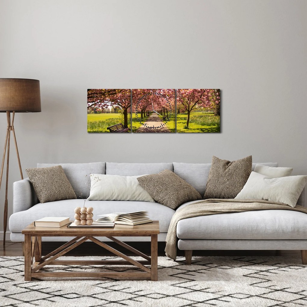 Obraz - sad čerešní (s hodinami) (90x30 cm)