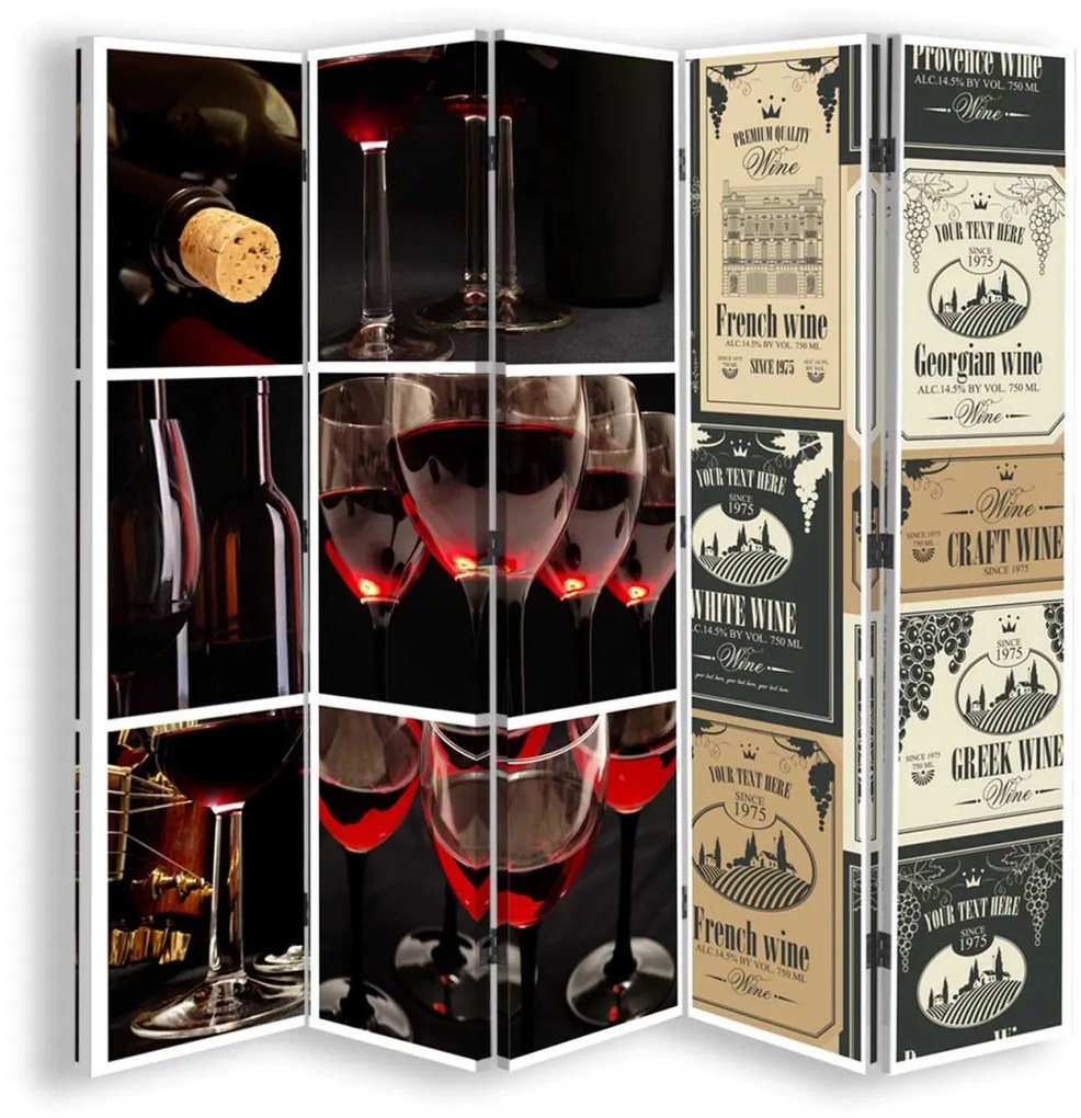 Ozdobný paraván, Variace na téma víno - 180x170 cm, päťdielny, klasický paraván