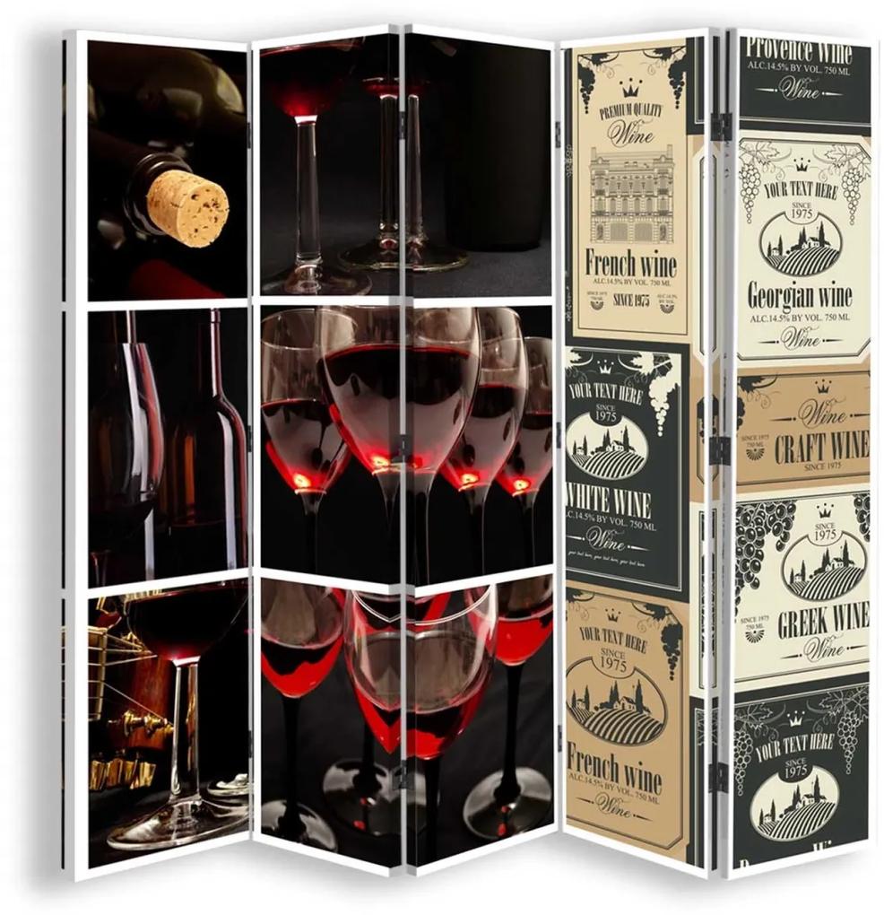 Ozdobný paraván, Variace na téma víno - 180x170 cm, päťdielny, obojstranný paraván 360°