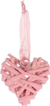 Závesná dekorácia Srdce prútené, ružové%