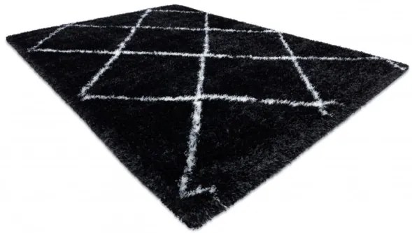Koberec FLUFFY 2373 shaggy kratka, trellis - antracit / biely