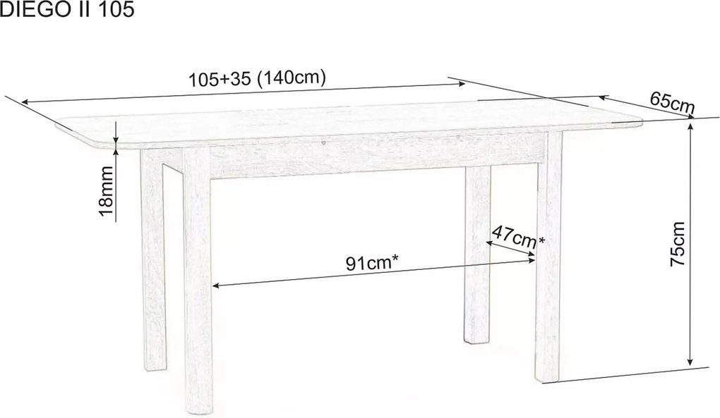 Rozkladací jedálenský stôl Diego 105/140 cm dub sonoma