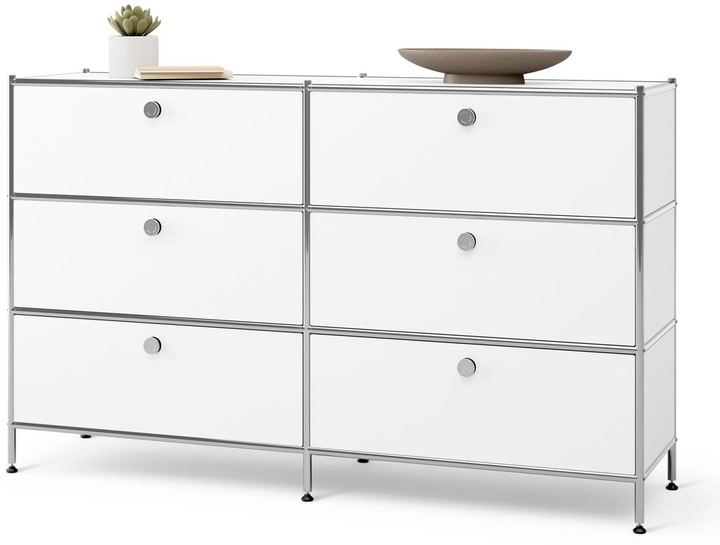 Kovová komoda »CN3« so 6 zásuvkami, biela