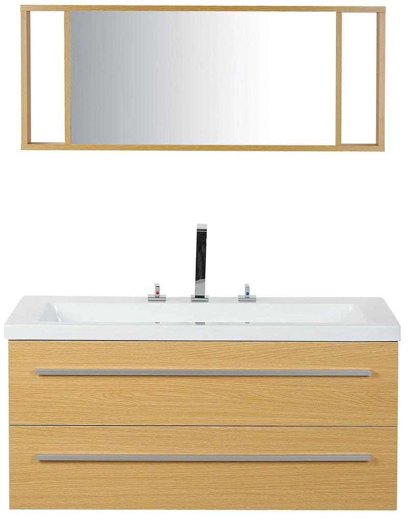 Béžový nástenný nábytok do kúpeľne so zásuvkou a zrkadlom ALMERIA Beliani