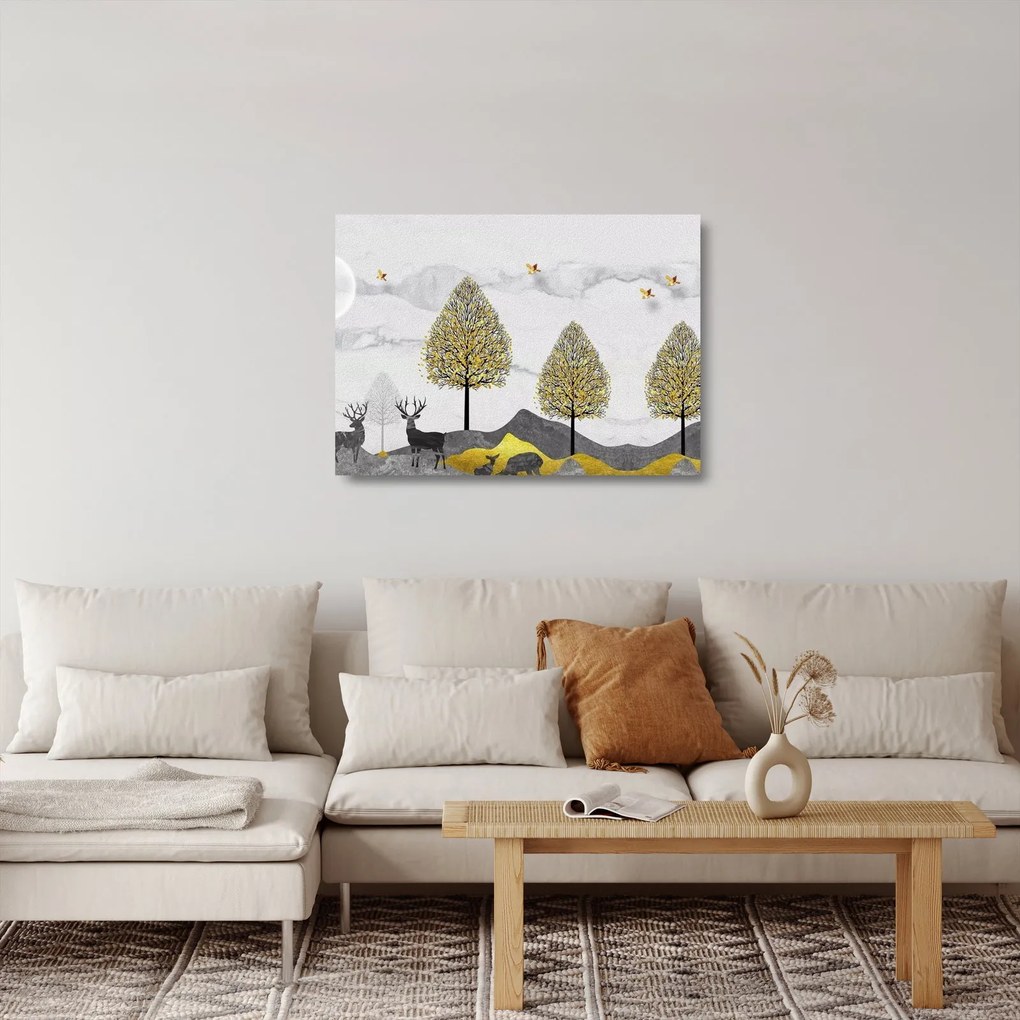 Sklenený obraz maľovaných jeleňov (70x50 cm)