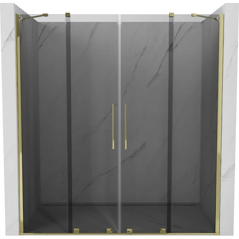 Mexen Velar Duo, posuvné sprchové dvere do otvoru 180 cm, 8mm šedé sklo, zlatá lesklá, 871-180-000-42-50