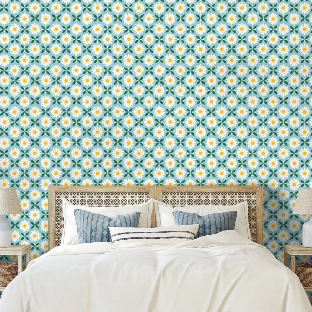 Samolepiaca tapeta farebné kvietky na tyrkysovom pozadí