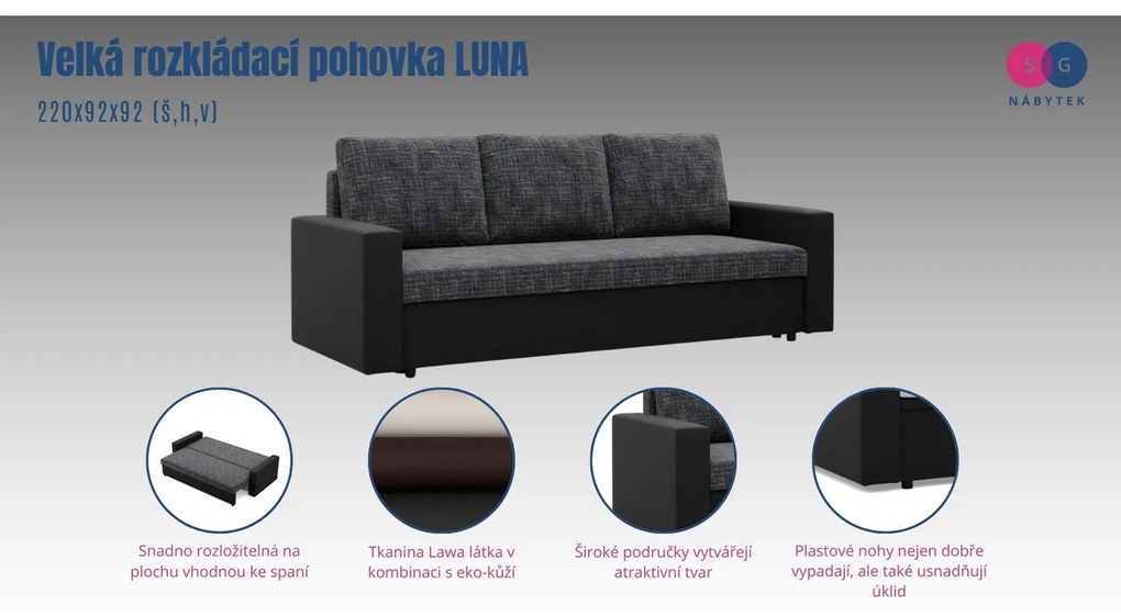 Veľká rozkladacia pohovka LUNA Sivá/biela II