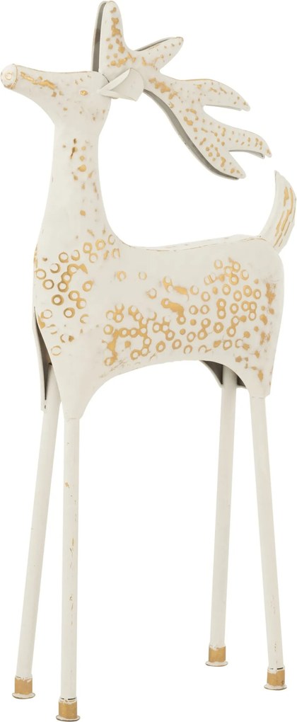 Dekoratívny kovový sob Reindeer biely so zlatými detailmi – 43*15*87 cm