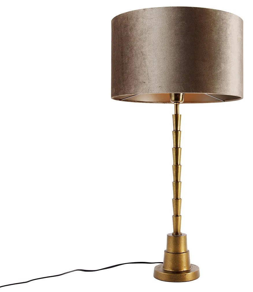 Stolná lampa bronzová s zamatovým tienidlom taupe 35cm - Pisos