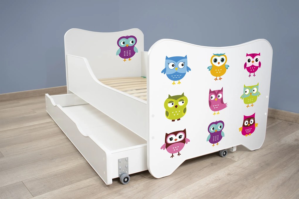 TOP BEDS Detská posteľ Happy Kitty 140x70 Sovičky so zásuvkou