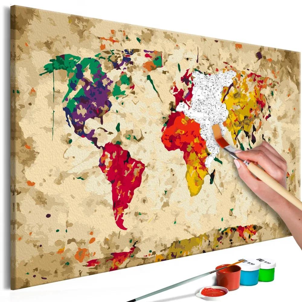 Maľovanie podľa čísiel - World Map (Colour Splashes) 60x40
