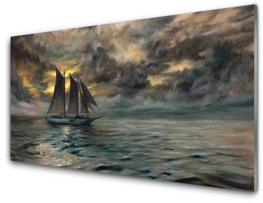 Obraz na akrylátovom skle More loďka krajina 100x50cm
