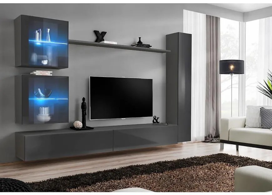 Obývacia stena Switch XVIII Sklo +LED Grafit