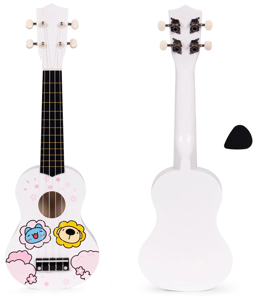 Detská drevená gitara so 4 nylonovými strunami a trsátkom, ECOTOYS
