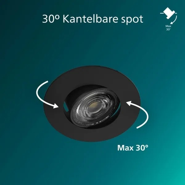 Philips – sada 3 ks stmievateľných podhľadových svietidiel CILANTRO LED, 5 W, 230 V, 2700 K, čierna