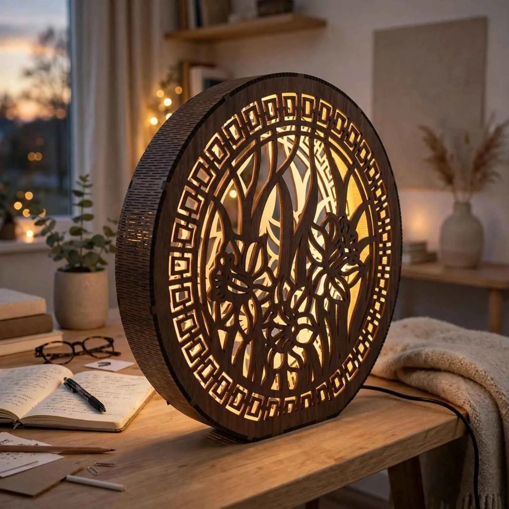 Stolná lampa z dreva Narcis | DAFFODIL: HDF - Orech 20 cm 4793-115248 LED0614
