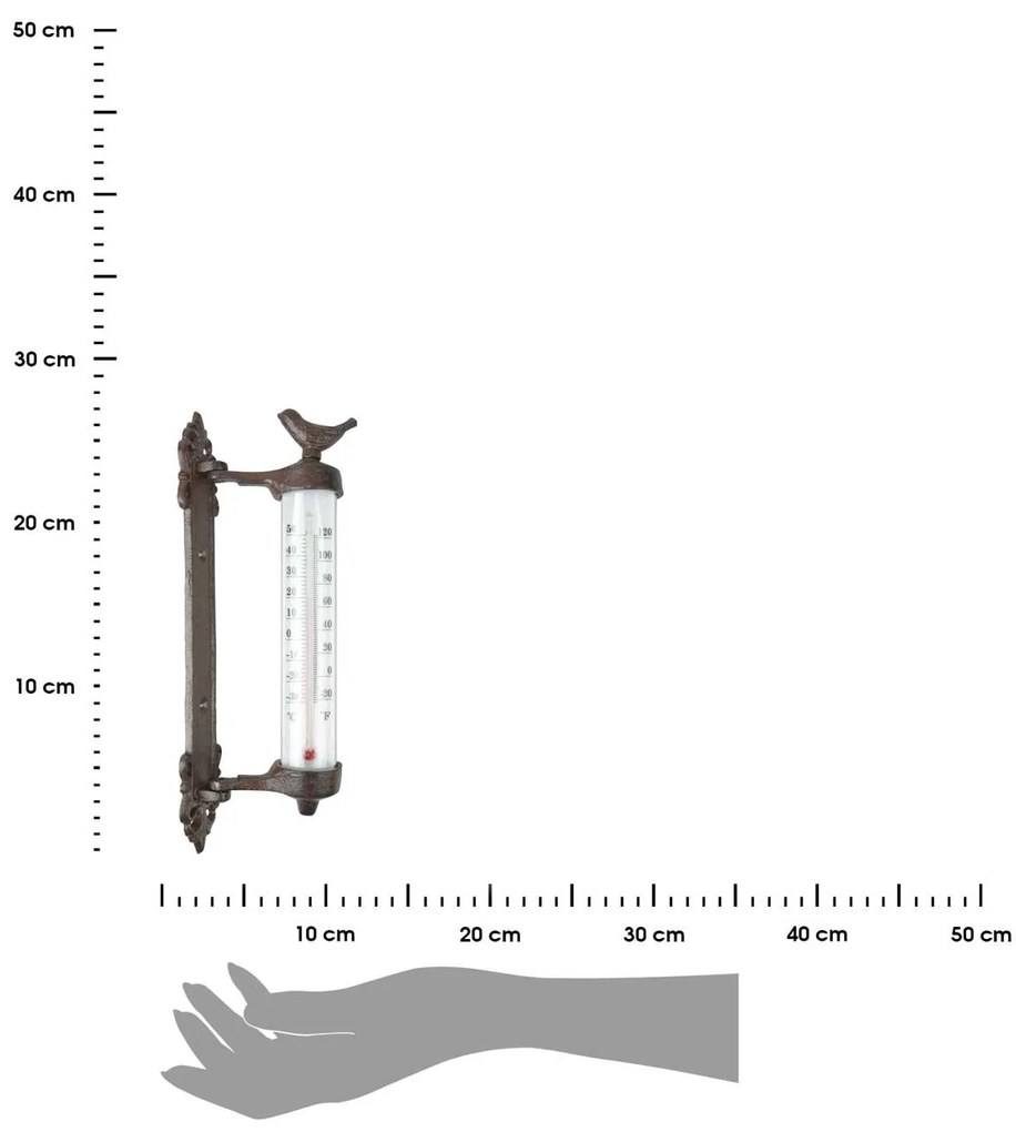 Nástenný teplomer Bird, 27x5,5 cm, liatina hnedá