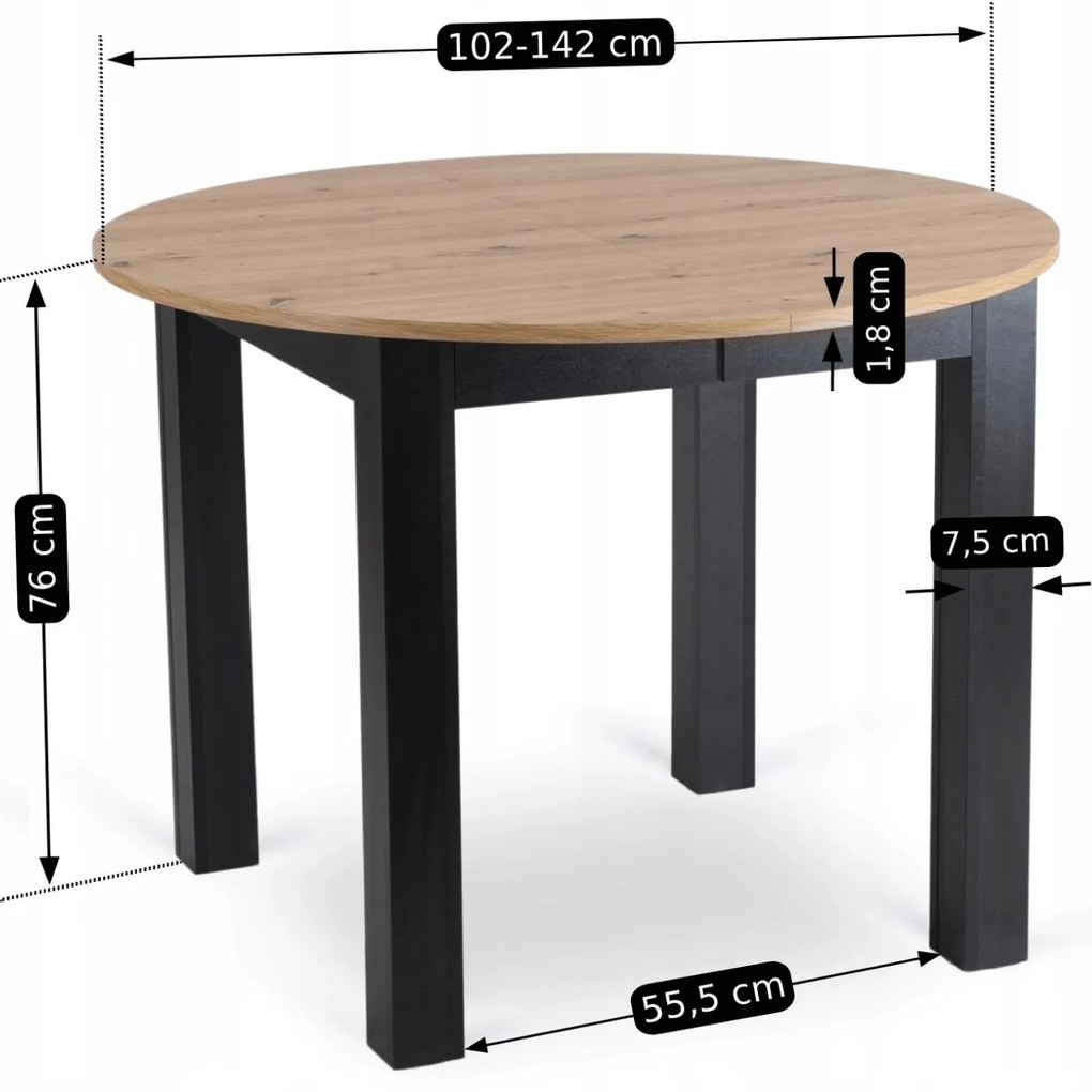 Rozkladací jedálenský stôl Hernando (dub artisan + čierna) (pre 4-6 osôb). Akcia -16%. Vlastná spoľahlivá doprava až k Vám domov. 1119021