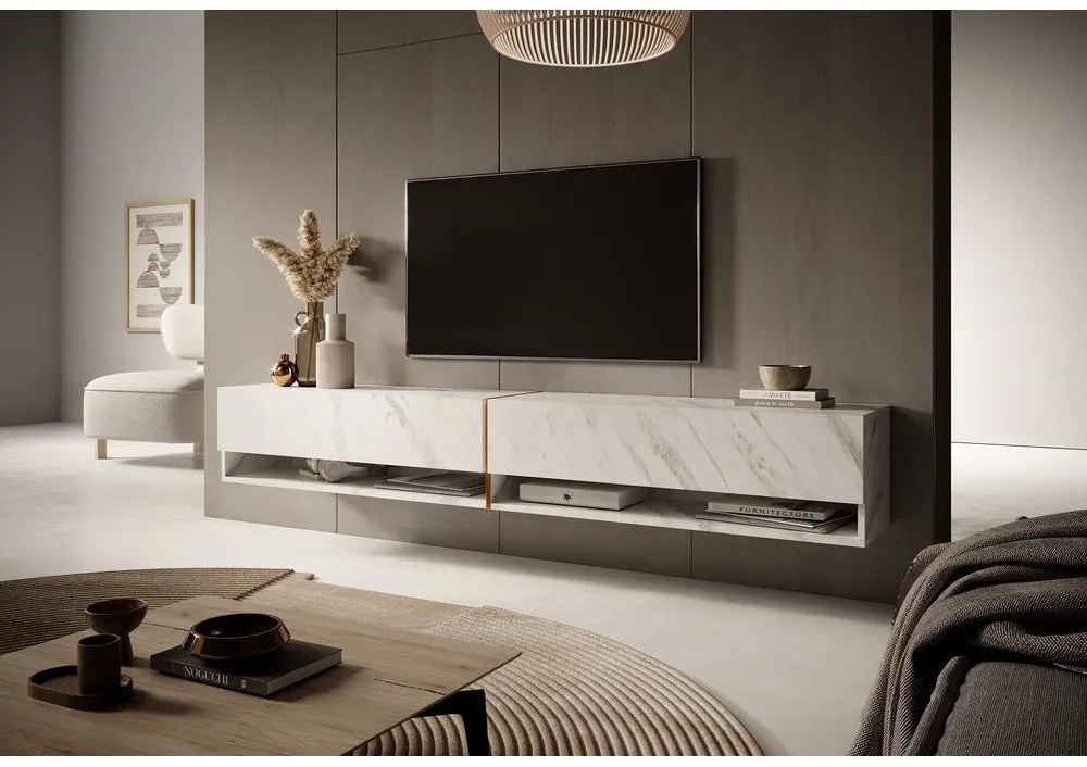 TV skrinka/stolík Myrtha 200  (biely mramor). Akcia -20%. Vlastná spoľahlivá doprava až k Vám domov. 1098776